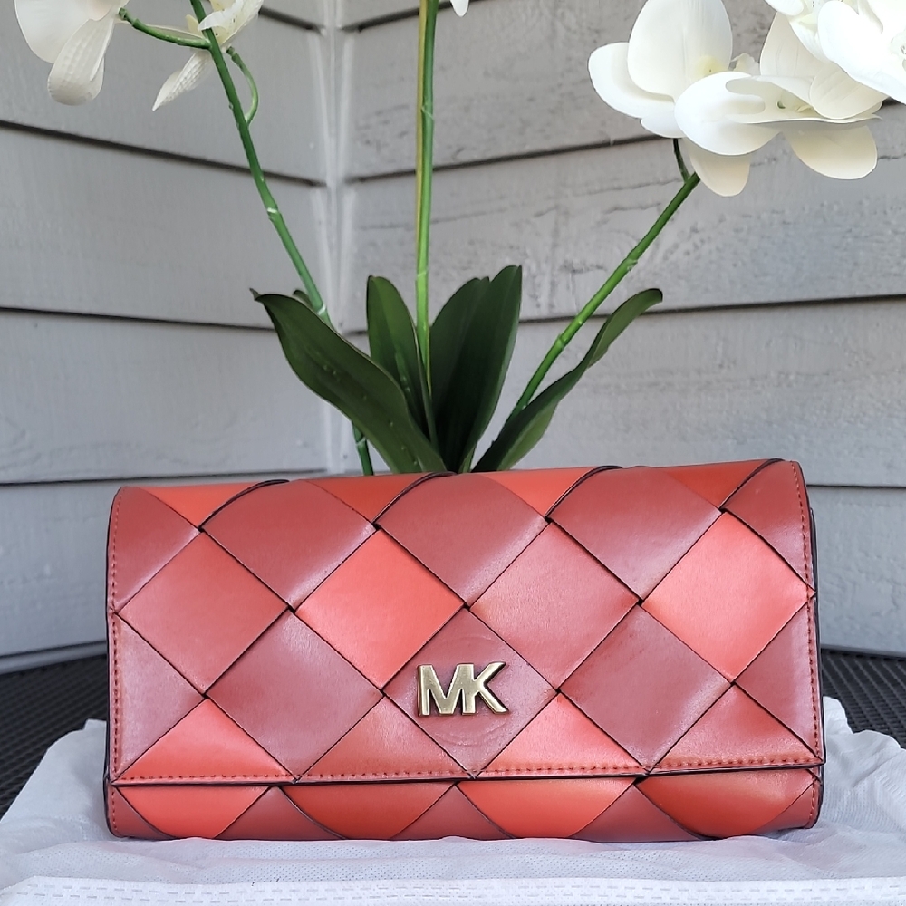 Michael Kors Red Woven Clutch Crossbody